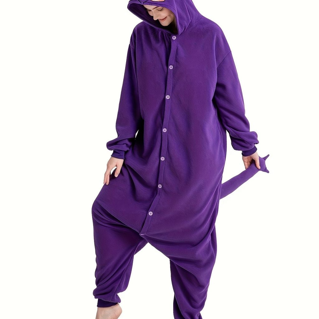 Cartoon Purple Dragon Fuzzy Hooded Kigurumi Onesie - Image 2