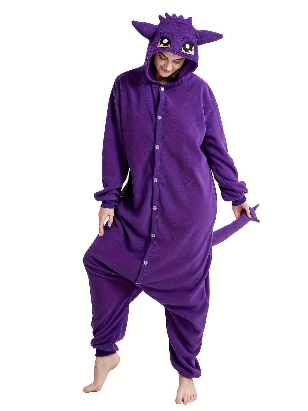 Cartoon Purple Dragon Fuzzy Hooded Kigurumi Onesie - Image 4