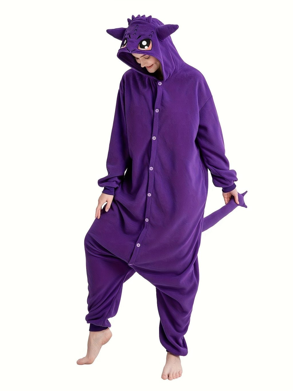Cartoon Purple Dragon Fuzzy Hooded Kigurumi Onesie