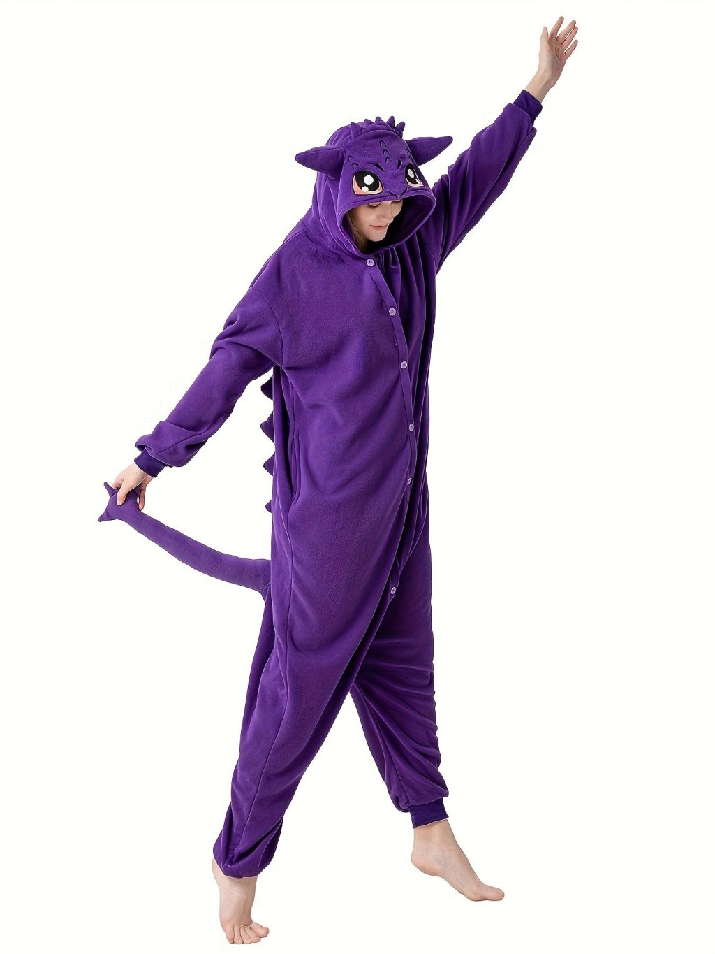 Cartoon Purple Dragon Fuzzy Hooded Kigurumi Onesie - Image 5