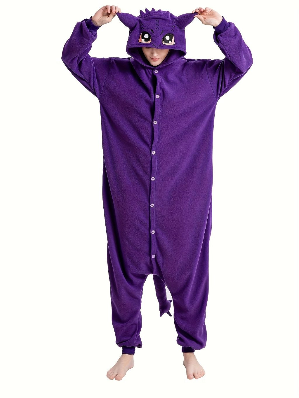 Cartoon Purple Dragon Fuzzy Hooded Kigurumi Onesie - Image 3