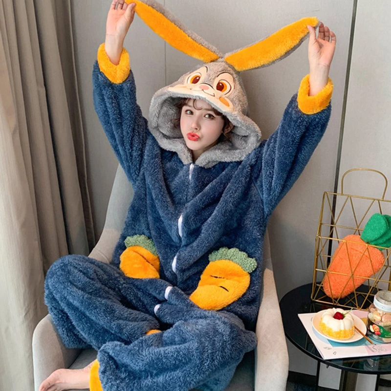 kf S08cd34c3862e42f9997e052518d6052cw Winter Kigurumi Thicken Flannel Animal Pajamas Suit Adult Onesie Anime Women Girls Rabbit Jumpsuit Halloween Party - Kigurumi UK Shop